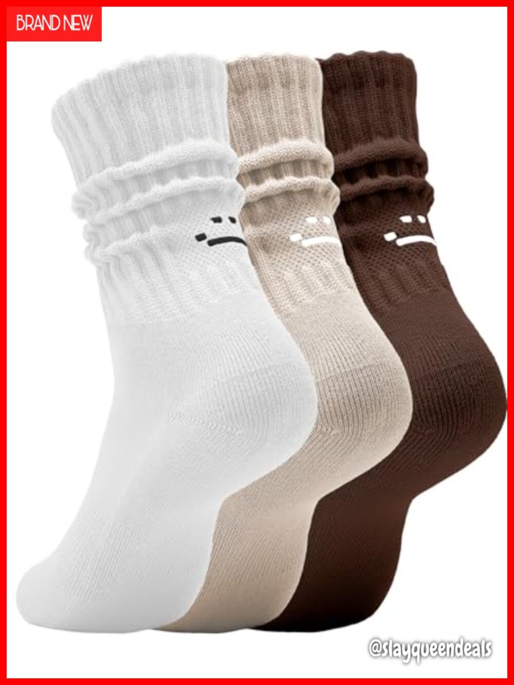 Scrunch Slouch Crew Socks 3Pack Retro Kawaii Chunky Ribbed Cotton Boot Calf